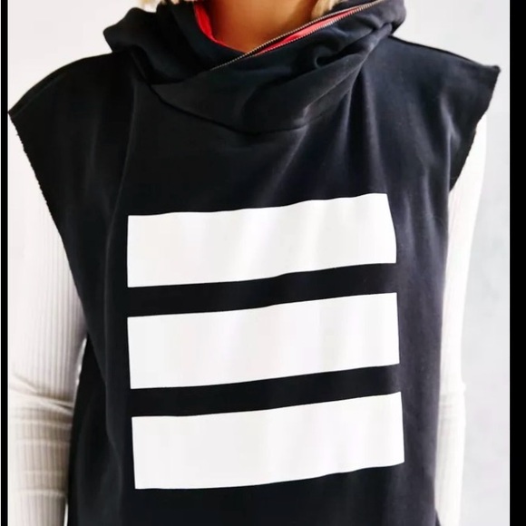 adidas Tops - Rare Adidas Berlin Black Sleeveless Hoodie with White Stripes and zipper hood.XS